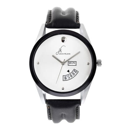 White Dial Black Strap Formal Elegant Day and Date Working Wrist Watch