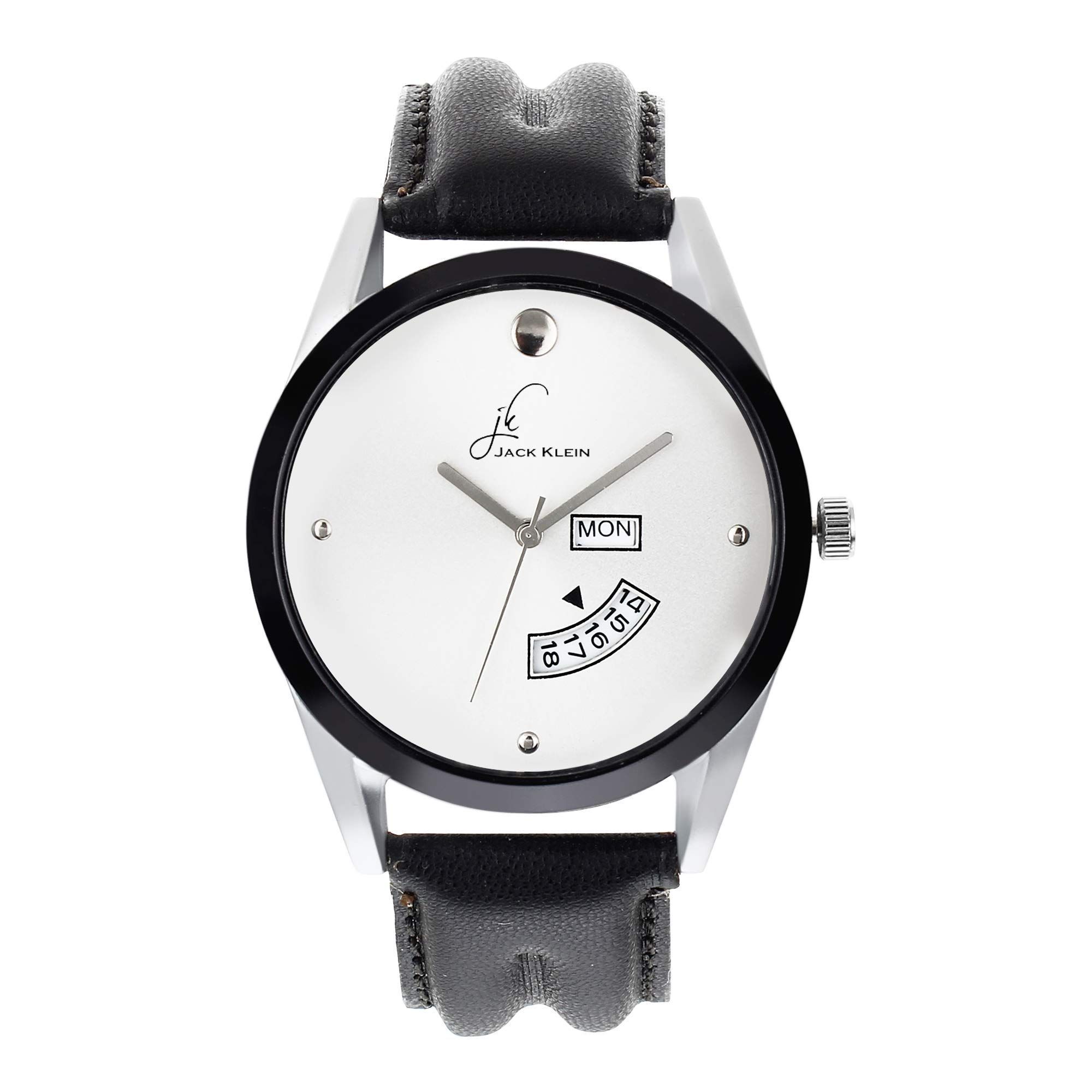 White Dial Black Strap Formal Elegant Day and Date Working Wrist Watch