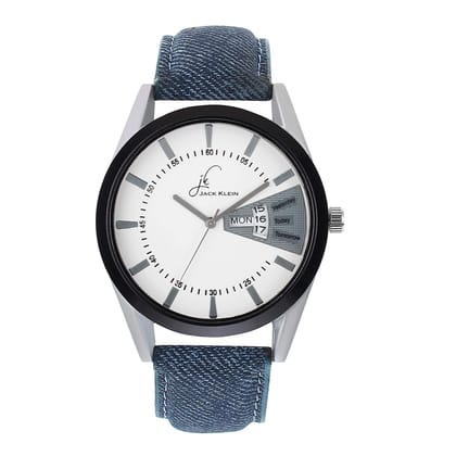 Formal White Dial Denim Finish Day and Date Working Wrist Watch