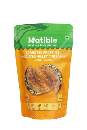 Natible Sprouted Protein & Sprouted Millet Instant Chilla Dosa Mix, Natural Healthy Protein & Fiber-Rich Breakfast, 200GM