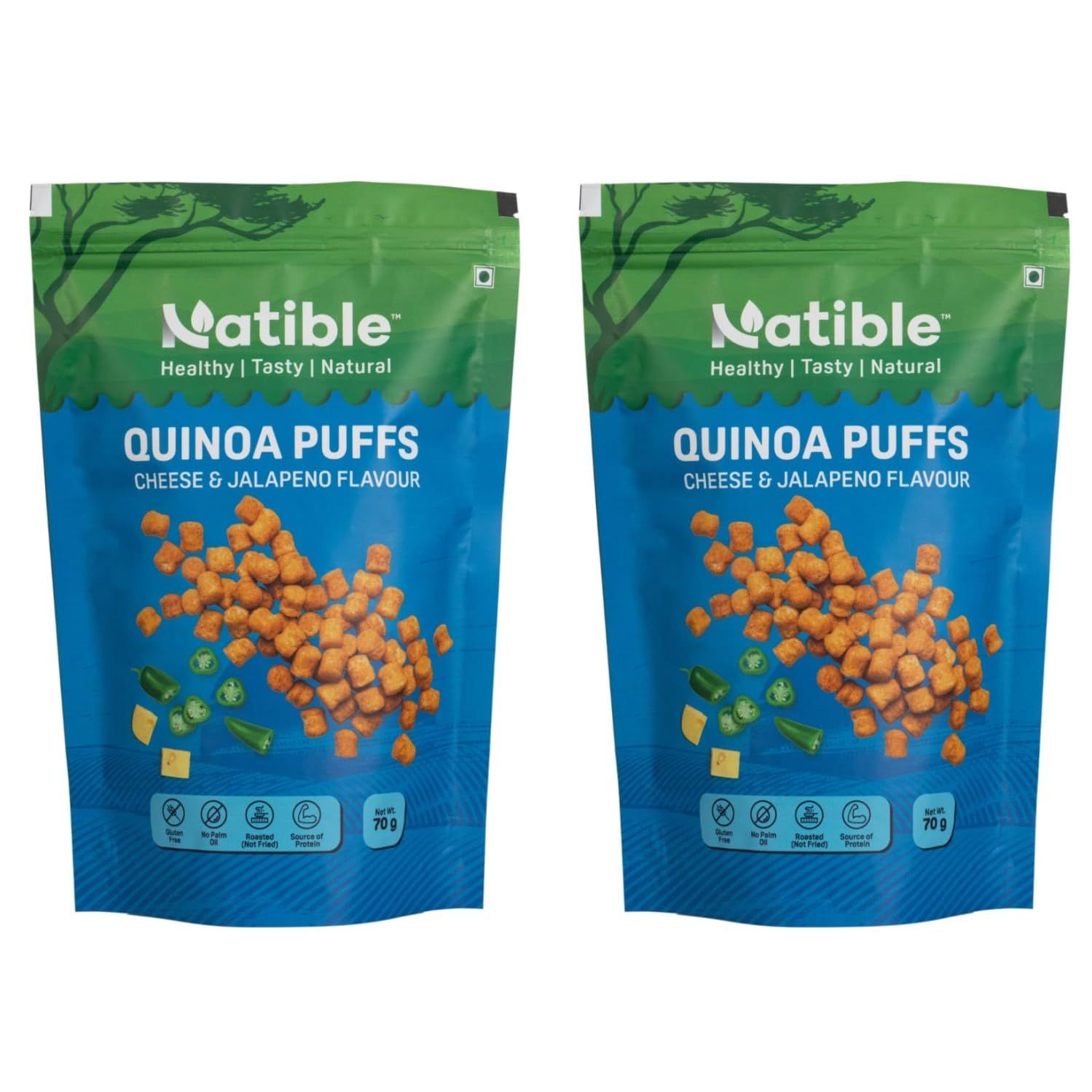 Natible Roasted Jowar Puffs, Healthy Roasted Tasty Snacks, Combos (Pack Of 2, 60 Gms)