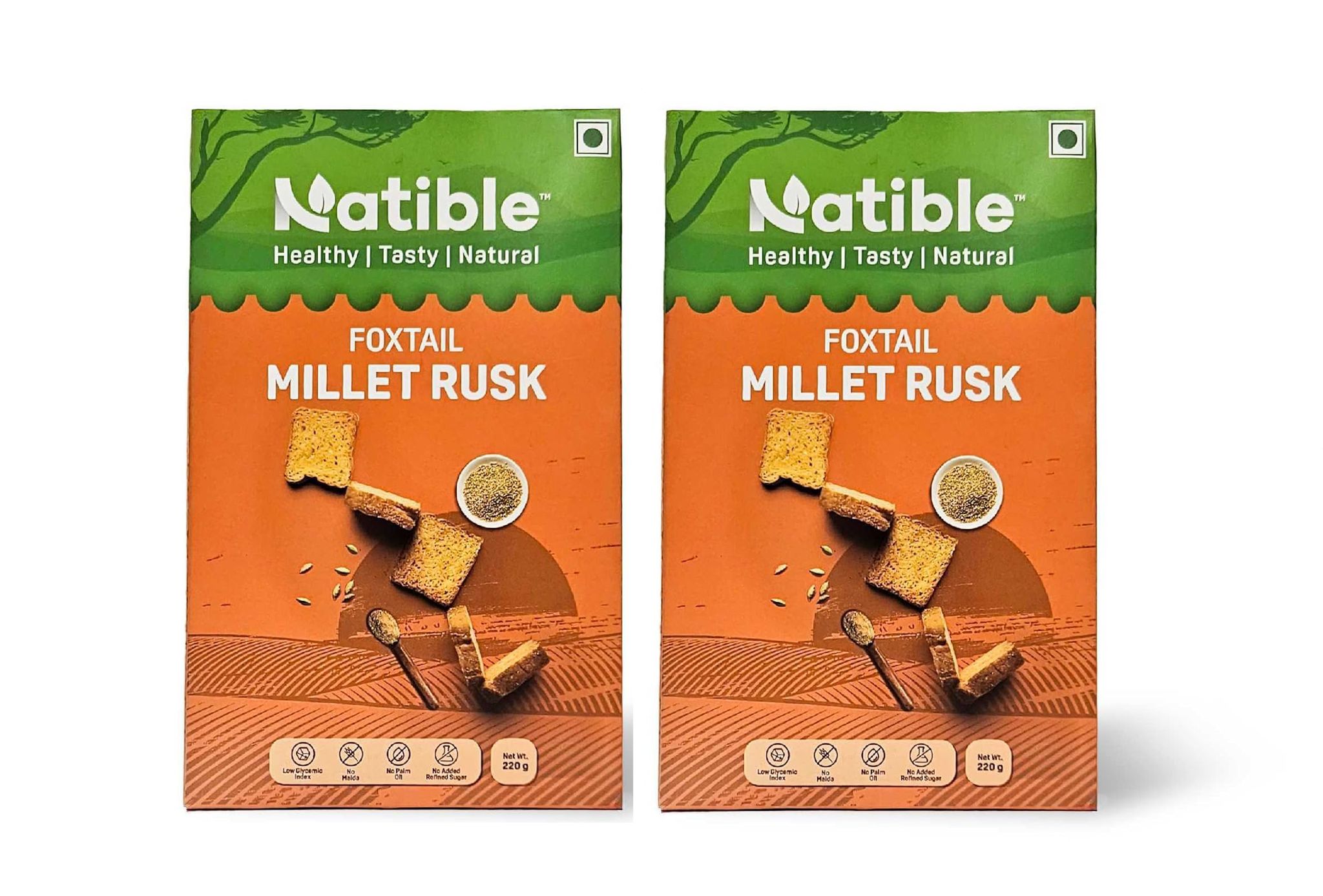 Natible Millet Rusk, Healthy Diet Toast | No Maida and Sugar | No Preservatives, Millet Toast Rusk Biscuit, 220 Gm Each, Pack of 2