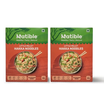 Natible Little Millet Hakka Noodles, No Maida, Easy & Ready To Cook Noodles, Instant Healthy Noodles, Organic Foods, Pack of 2, 192 Gram/Each