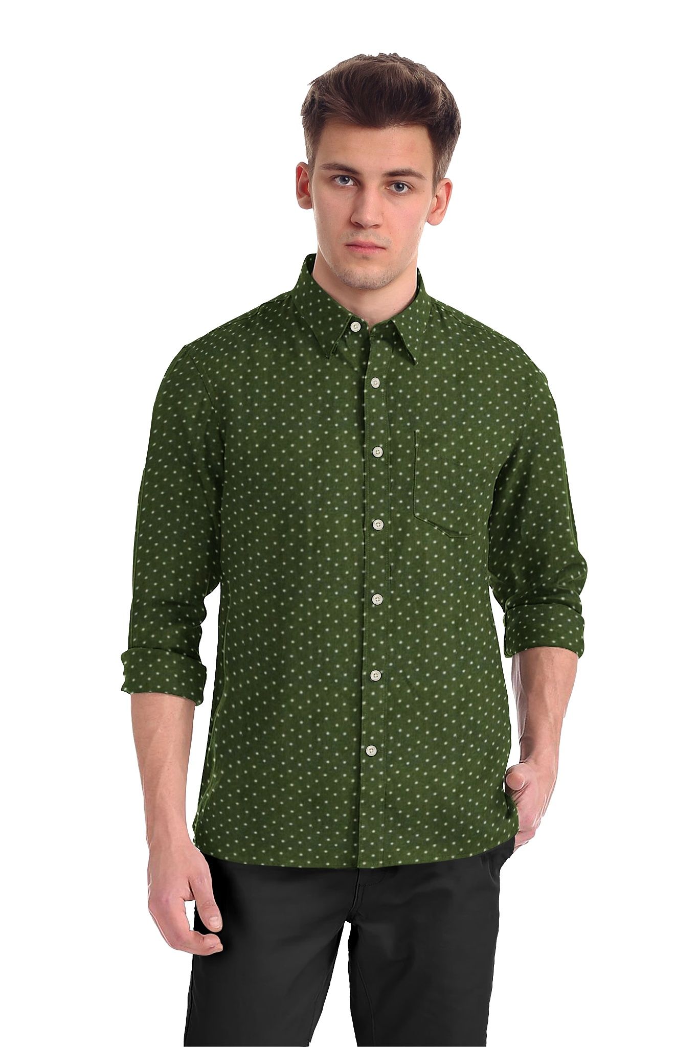 JSPARK Premium Polka Print Cotton Shirt for Men | Cotton Shirt | Printed Shirt | Polka Dot Shirt | Full Sleeves