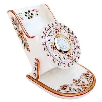 Handicrafts Paradise Rajasthani Marble Mobile Holder With Clock