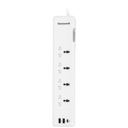 Honeywell Surge Protector With 4 Universal Sockets + 2 USB- A And Type C Port With 1.5 Meter Cord - White