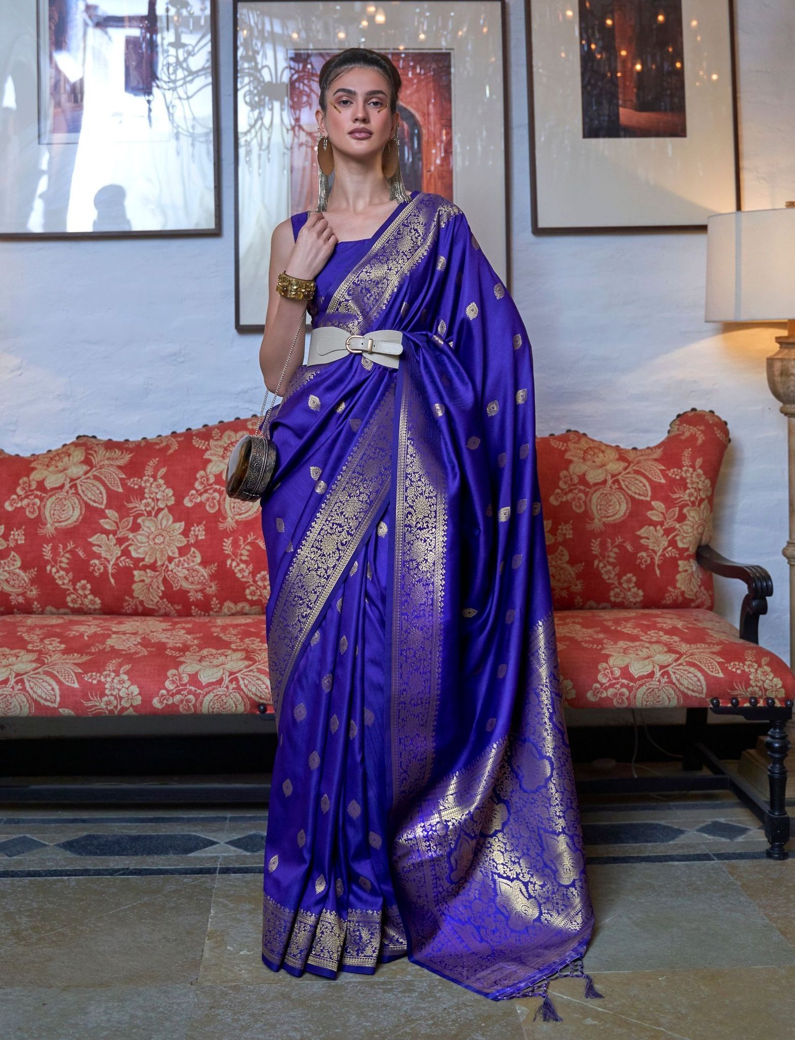 Blue Color Weaving Kanjeevaram Silk Saree With Tassal Pallu And Blouse Piece