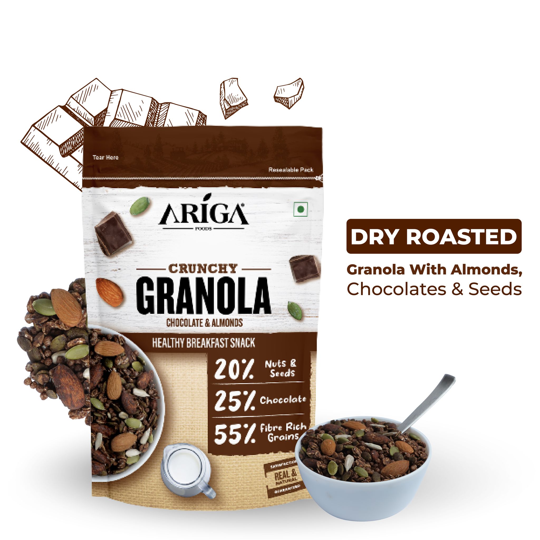 Ariga Foods Crunchy Granola Chocolate & Almonds 200g | Breakfast Cereals