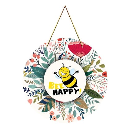 Charmor Be Happy Round Wall Hanger for Home Decor| Office| Gift| Bedroom| Living Room Wall Decoration (WH4901)