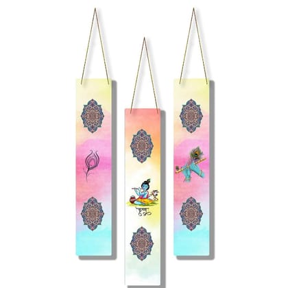 Charmor Krishna Designer Wall Hanging Decoration Items for Home | Gifts | Bedroom | Wooden | Living Room | Artworks (WH4811),Set of 3