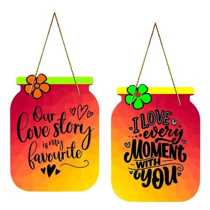 Charmor Our Love Story Decorative Wooden Wall Hanger for Living Room | Bedroom | Office | Gift | Home Decoration (WH3218),Set of 2