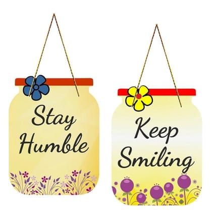 Charmor Stay Humble Decorative Wooden Wall Hanger for Living Room | Bedroom | Office | Gift | Home Decoration (WH3210),Set of 2