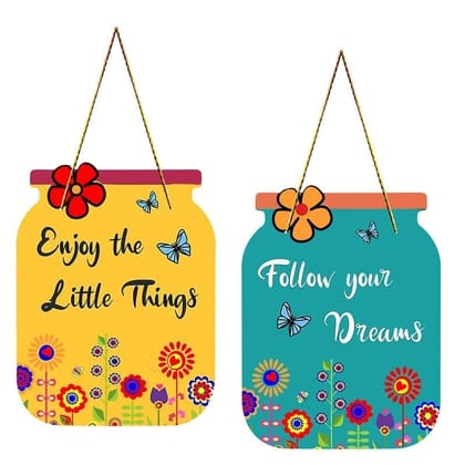 Charmor Enjoy The Little Decorative Wooden Wall Hanger for Living Room | Bedroom | Office | Gift | Home Decoration (WH3201),Set of 2