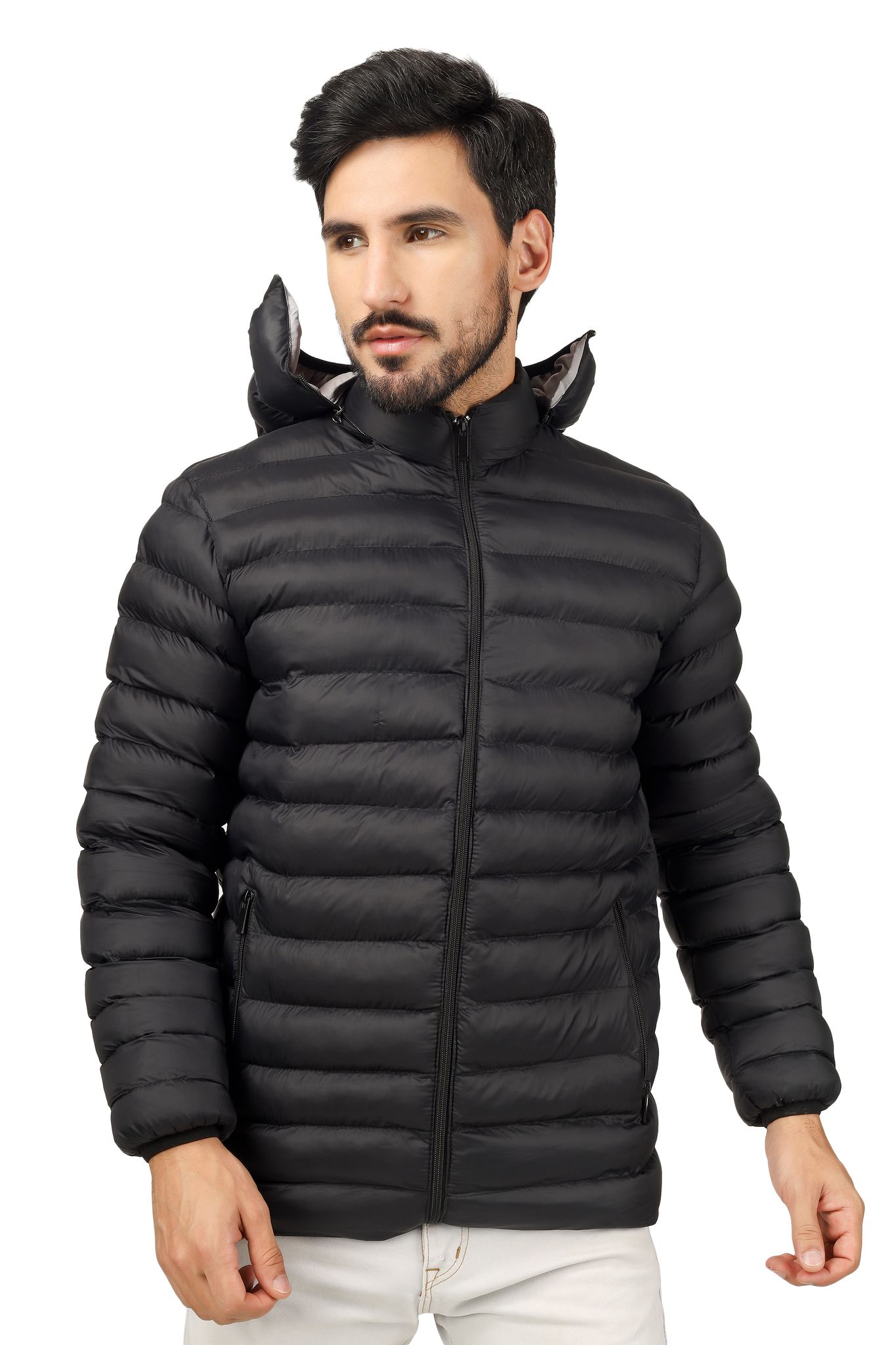 BlueFicus Mens Nylon Quilted Short Length Puffer Jacket (Black)