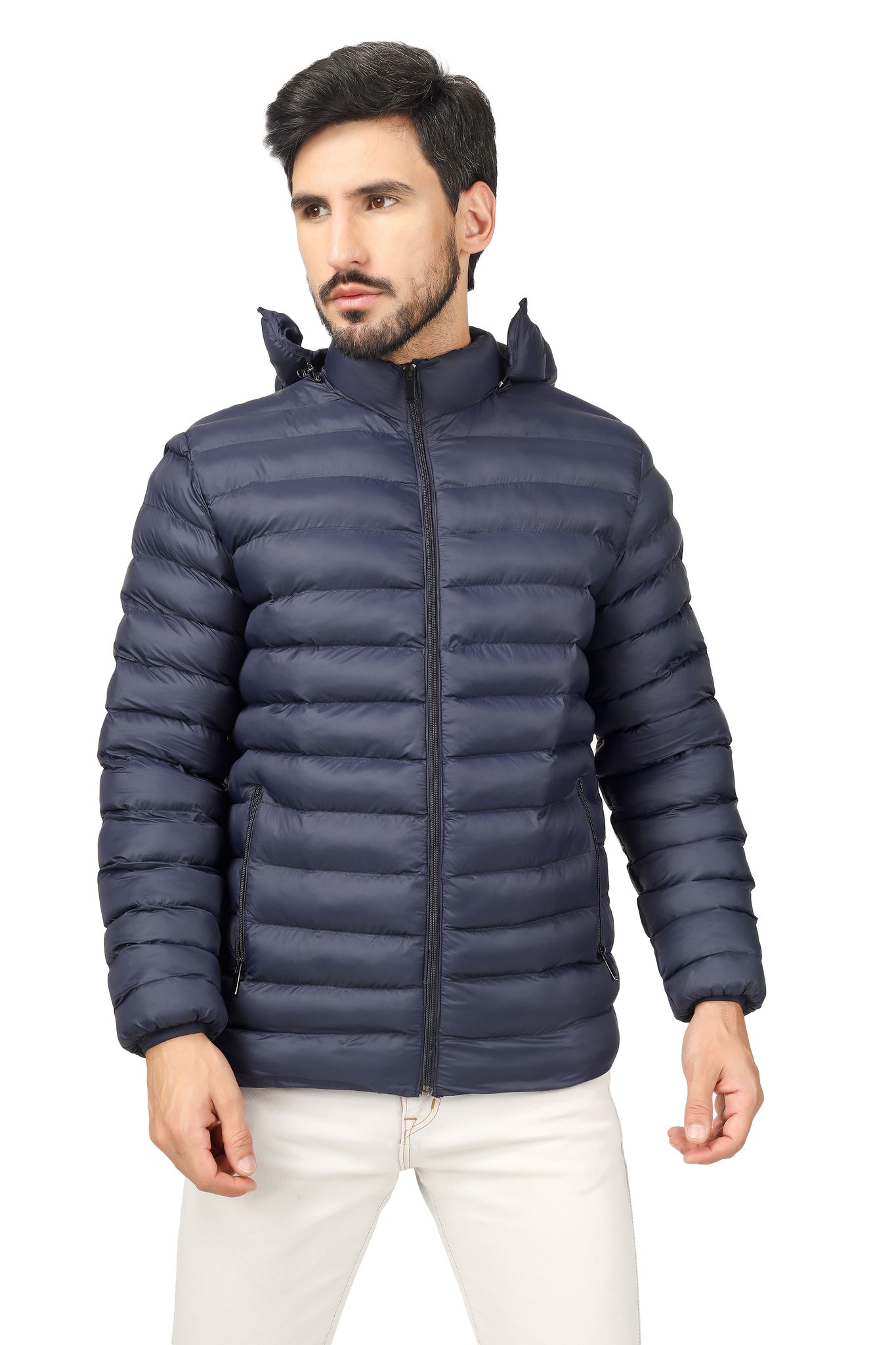 BlueFicus Mens Nylon Quilted Short Length Puffer Jacket (Navy Blue)