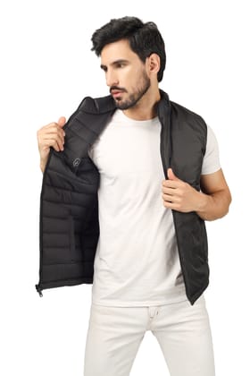 BlueFicus Mens Nylon Quilted Short Length, Sleeveless Puffer Jacket (Black)