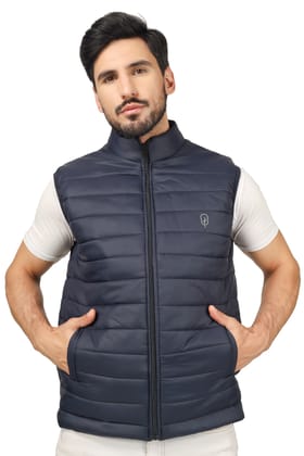 BlueFicus Mens Nylon Quilted Short Length, Sleeveless Puffer Jacket (Navy Blue)