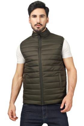 BlueFicus Mens Nylon Quilted Short Length, Sleeveless Puffer Jacket (Olive Green)