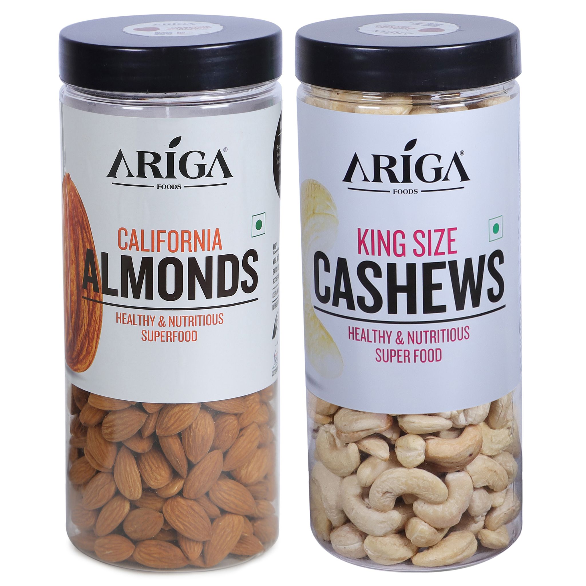 Ariga Foods California Almonds and King Size Cashews | 1kg Premium Dry Fruits Combo (2 x 500 g)