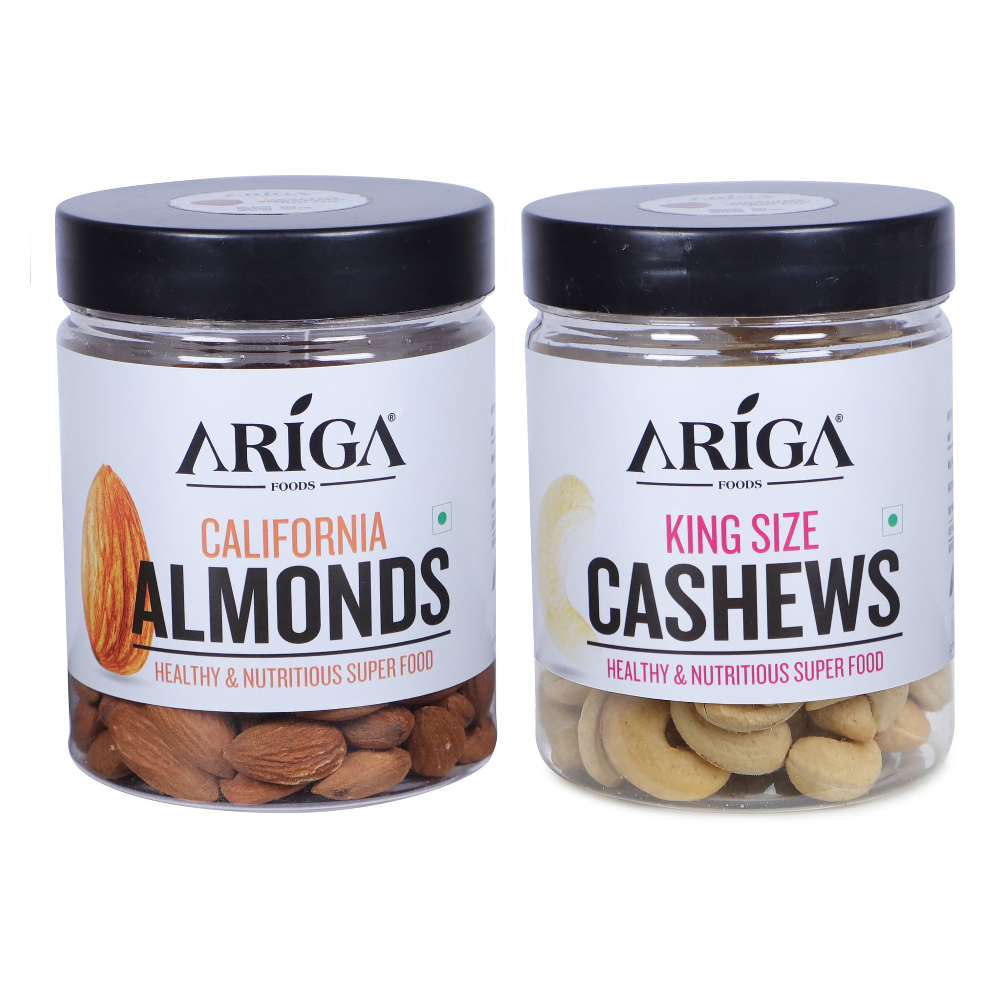 Ariga Foods California Almonds and King Size Cashews | Premium Dry Fruits Combo (2 x 200 g)