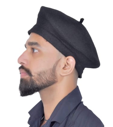 Black Unisex Wool Blend French Artist Beret Cap