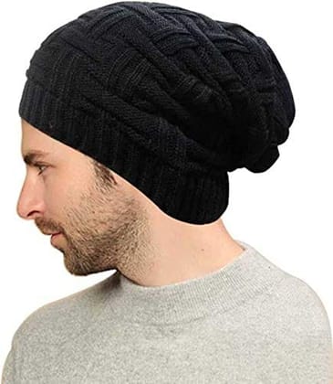 Acrylic Woolen Winter Skull Cap Black