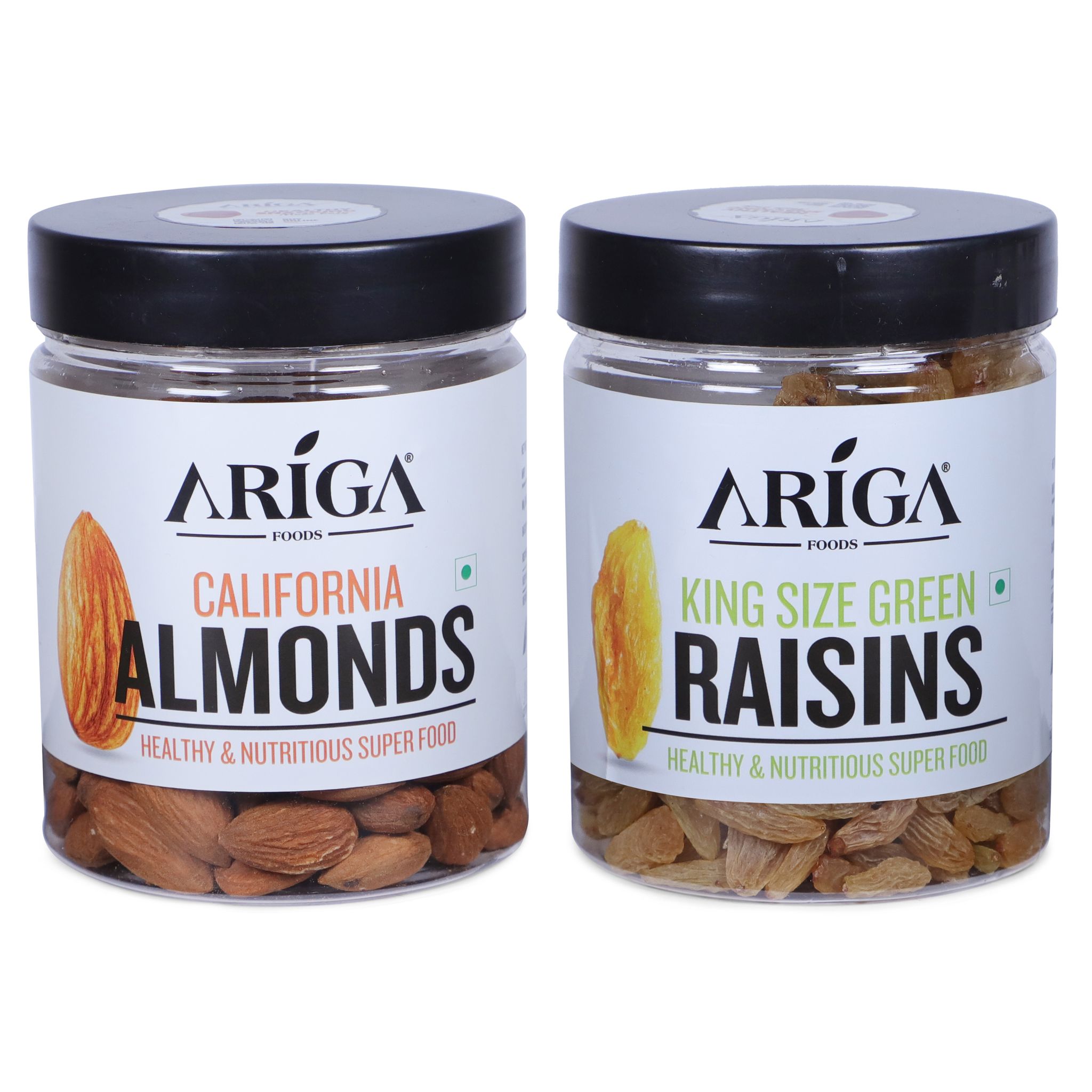 Ariga Foods California Almonds 200g and King Size Raisins 250g | Premium Dry Fruits Comb (450 g)