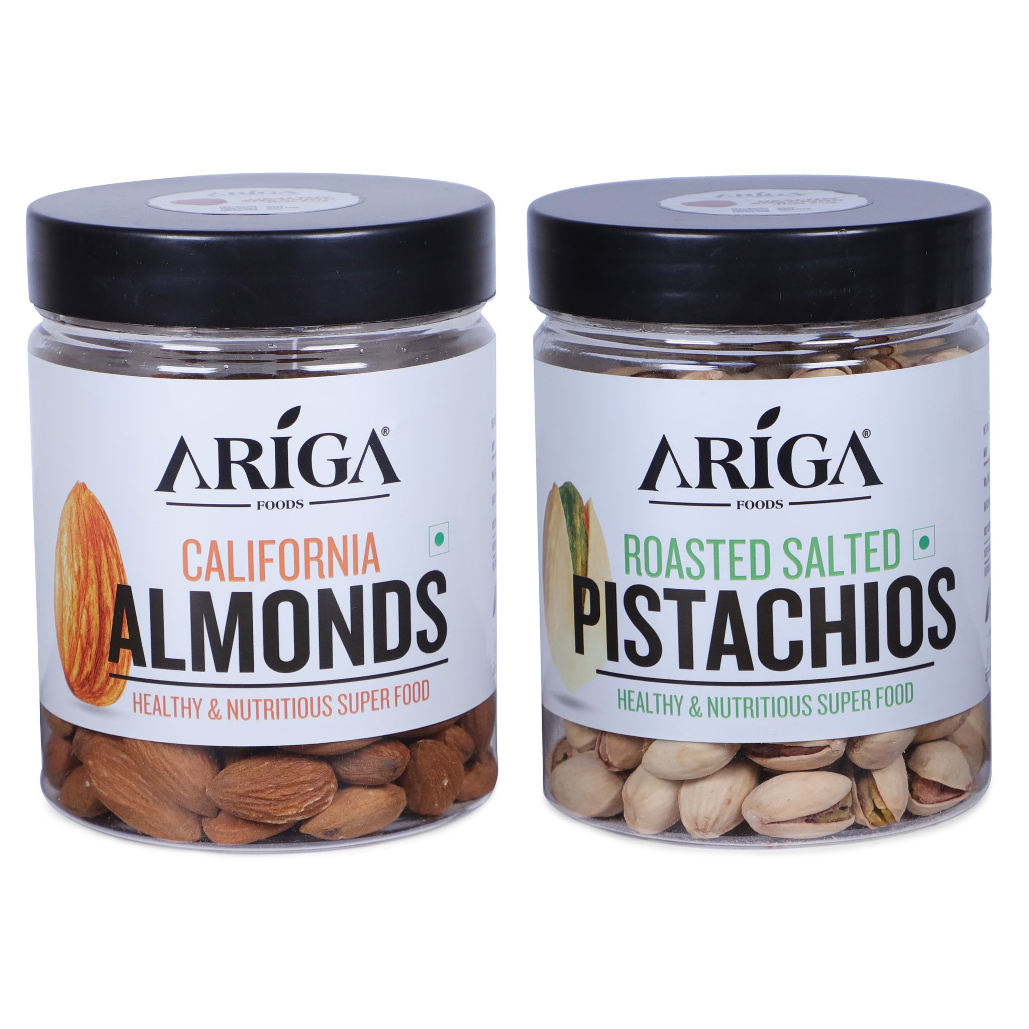 Ariga Foods California Almonds and Roasted Salted Pistachios | Premium Dry Fruits Combo (2 x 200 g)