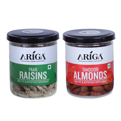 Ariga Foods Tandoori California Almonds 200g and Paan Raisins 250g | Dry Fruits Combo (450g)