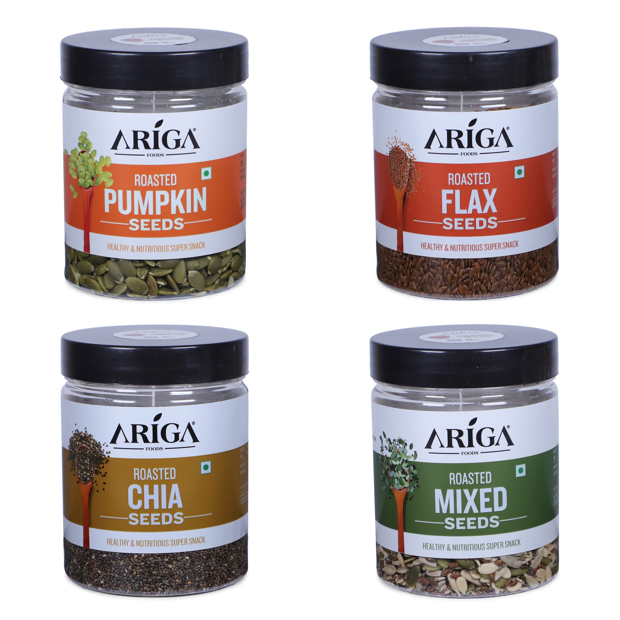 Ariga Foods Pumpkin Seeds 200g, Flax Seeds 200g, Chia Seeds 250g, Mixed Seeds 200g | Premium Roasted Seeds Combo Pack (850 g)