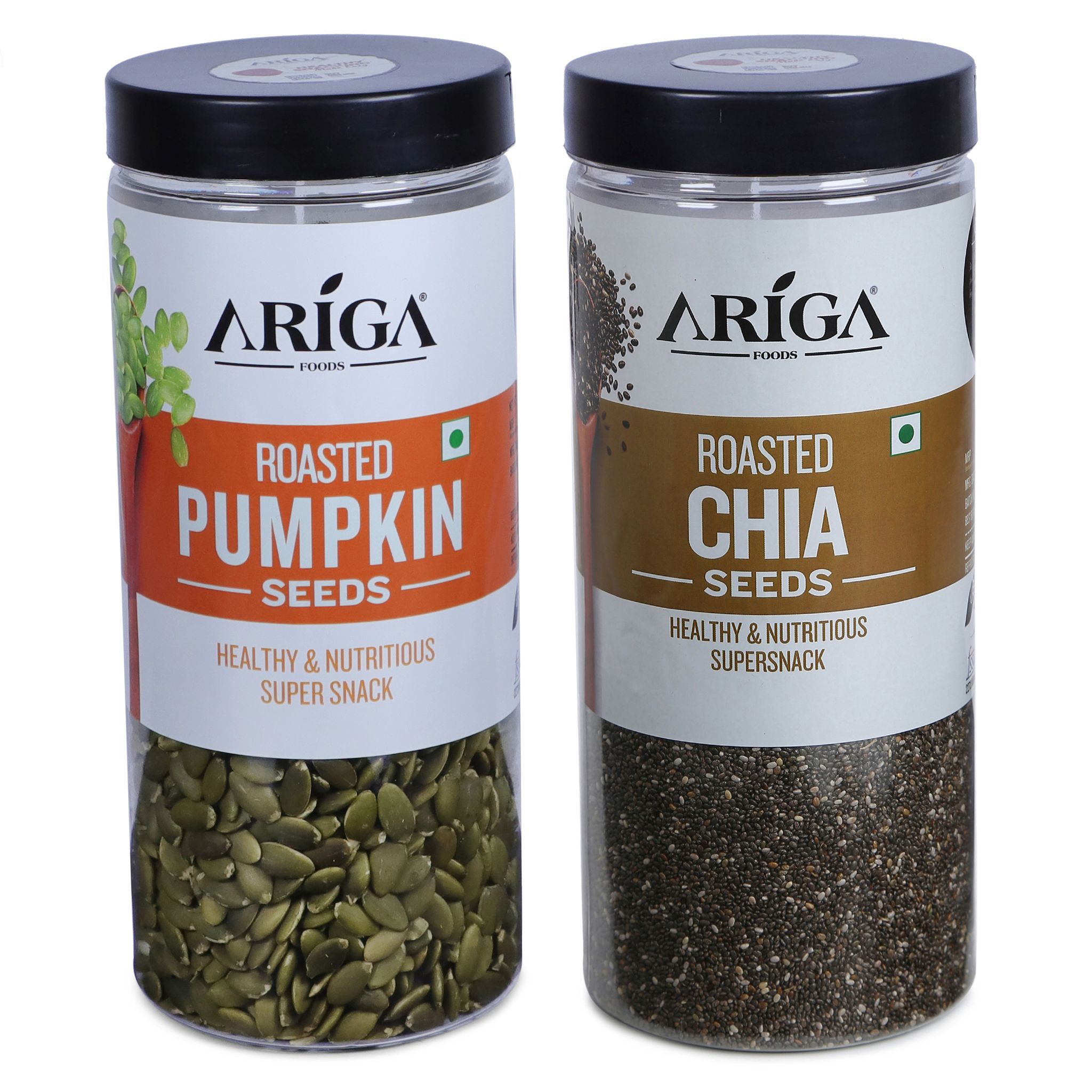 Ariga Foods Roasted Pumpkin Seeds & Roasted Chia Seeds | Premium Quality Roasted Seeds Combo (2 x 500gm)