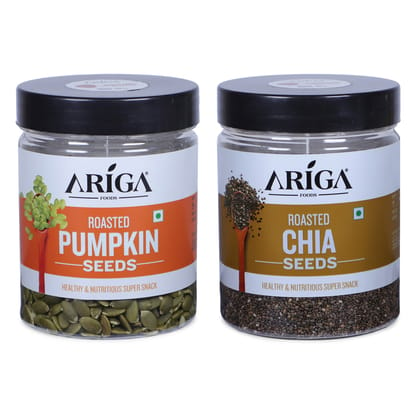 Ariga Foods Roasted Pumpkin Seeds 200g & Roasted Chia Seeds 250g | Premium Quality Roasted Seeds (450 g, Pack of 2)