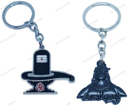 KD COLLECTIONS Adiyogi Keychain & Lord Shiva Shankar Mahadev Om Namah Shivay Shivling Keychain Combo – Black – Pack of 2 Keychains