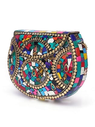 Shakuntala Vintage Brass Metal Bridal Clutch Sling Bag for Women Multicolor