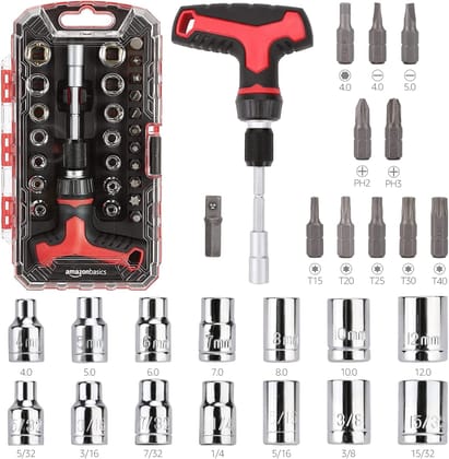 basics 27-Piece Magnetic T-Handle Ratchet Wrench and Screwdriver Set