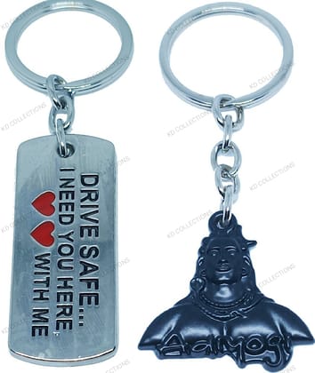 KD COLLECTIONS Drive Safe Keychain & Lord Shiva Shankar Mahadev Adiyogi Keychain Combo - Multicolor - Pack of 2 Keychains