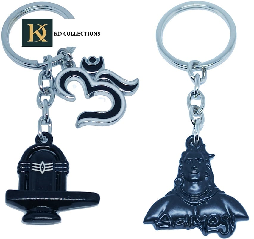 KD COLLECTIONS Adiyogi Keychain & Lord Shiva Shankar Mahadev Om Namah Shivay Shivling Keychain Combo – Black – Pack of 2 Keychains