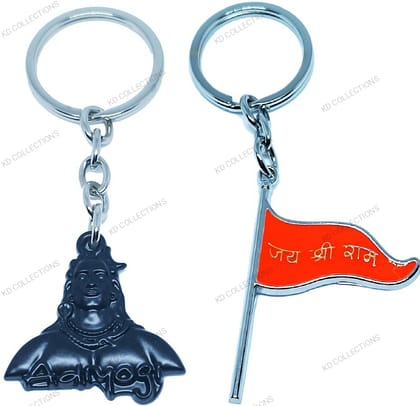 KD COLLECTIONS Lord Shiva Shankar Mahadev Adiyogi Keychain & Jai Shree Ram Flag Keychain Combo – Multicolor – Pack of 2 Keychains