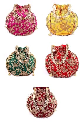 Rajasthani Look Women's Wristlets Ethnic Bridal Potli Combo ( Pack Of 5)