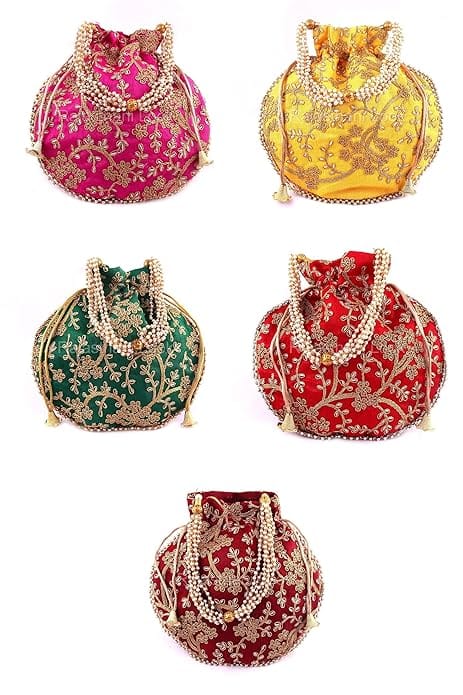 Rajasthani Look Women's Wristlets Ethnic Bridal Potli Combo ( Pack Of 5)