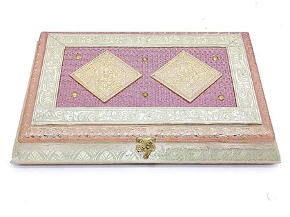 INDIA FRESH STORES Rectangular Wooden Aluminium Oxidized Dry Fruit Gift Box with 6 Section