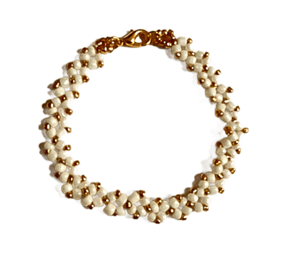 Handmade White & Golden Seed Bead Bracelet-(BL-21)