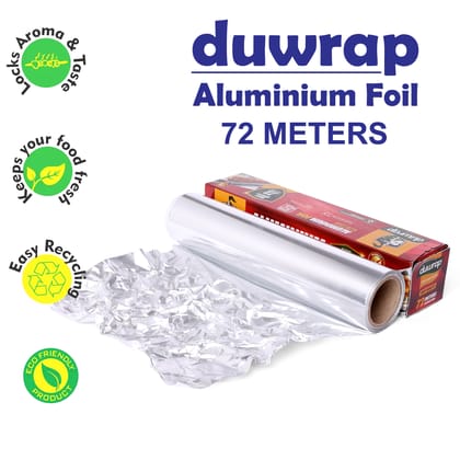 Duwrap Aluminium Foil Roll 72 Meters Long for Cooking, Wrapping, Freezing, Decorating, Storing, Sealing & Baking Foods : 11 Microns Thickness