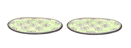 STOREPEDIA Handprinted Ceramic Serving Tray, Pottery Design Ptale/Tray/Platter for Serving Food Drink Snacks, Decorative Multipurpose Use, Microwave Dishwasher Safe, Pack of 2 Green Color