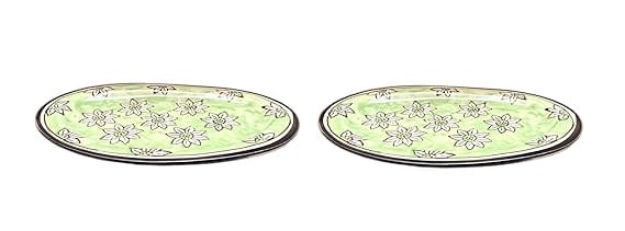 STOREPEDIA Handprinted Ceramic Serving Tray, Pottery Design Ptale/Tray/Platter for Serving Food Drink Snacks, Decorative Multipurpose Use, Microwave Dishwasher Safe, Pack of 2 Green Color