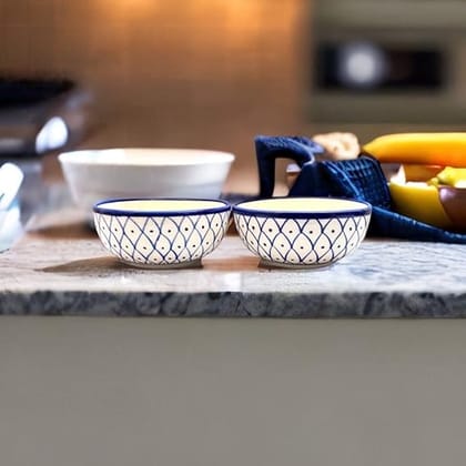 STOREPEDIA Handcrafted Blue Chakra Ceramic Bowl, Serving Mixing Bowls Set for Vegetable Dessert Snack Fruits, Microwave Dishwasher Safe Bowl Set for Home Hotel Kitchen, Set of 2 250 ml