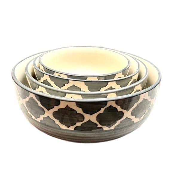 STOREPEDIA Handpainted Moroccan Ceramic Serving Bowl Set for Vegetable, Salad, Mixing, Cereal, Candy, Decorative, Microwave Safe, Different Size Bowl (1000,800,600,400 ml) Set of 4