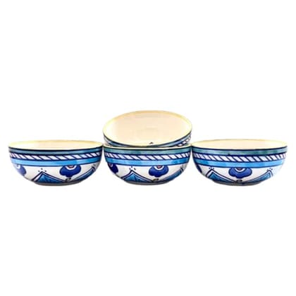 STOREPEDIA Handmade Mandala Ceramic Serving Snack Bowls Katori Set of 4 Pottery Bowl Set for Gift Kitchen Soup Vegetable Dessert Fruits Travel Multipurpose Use 250 ml (Blue)