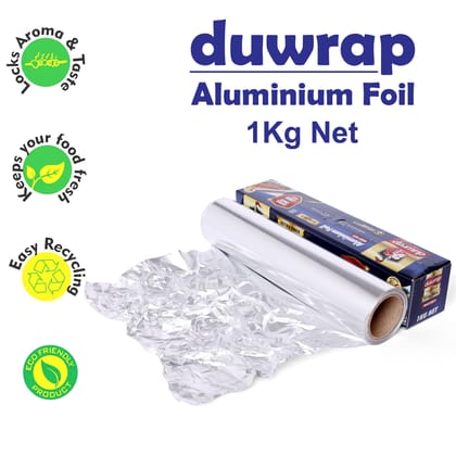 Duwrap Aluminium Foil Roll 1 Kg Net for Cooking, Wrapping, Freezing, Decorating, Storing, Sealing & Baking Foods : 18 Microns Extra Thick Heavy-Duty Foil