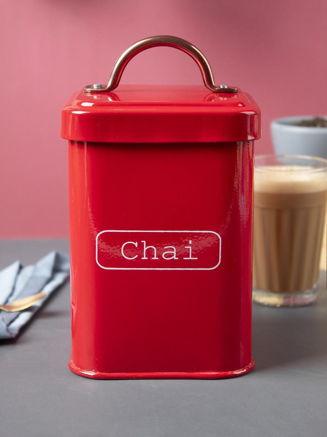 Market99 Chai Jar - 1 Litre Red Metal Storage Solution for a Stylish Kitchen